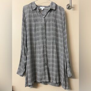 J. Jill Women Pleated Button Down Glen Plaid Top Size Medium Office Minimalist